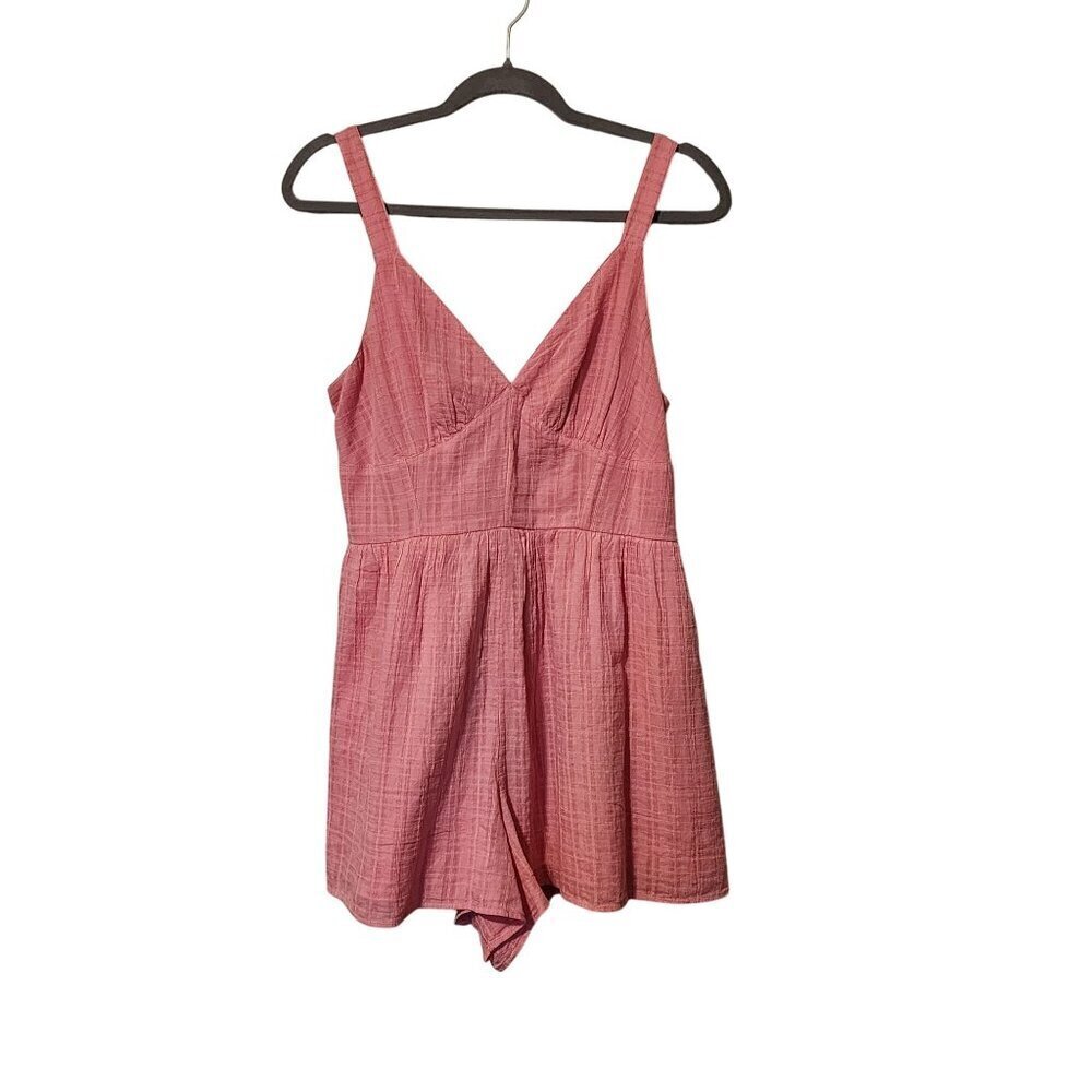 American Eagle Pink Sleeveless Romper Womens Sz Large 100% Cotton Casual Summer